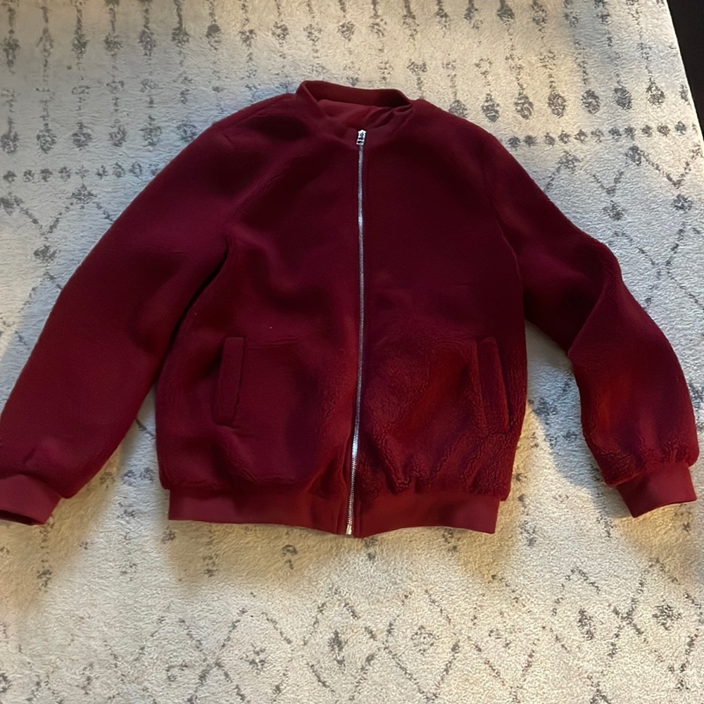 Burgundy “teddy bear” Jacket in Women’s size M.